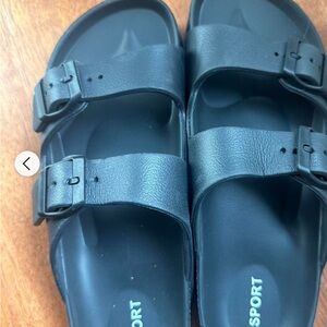 Black Slide Sandals with Buckles